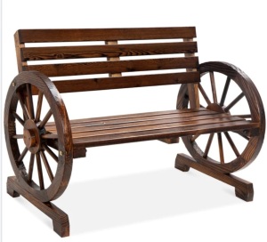 2-Person Rustic Wooden Wagon Wheel Bench, Appears New