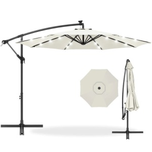 Solar LED Offset Hanging Patio Umbrella w/ Crank Tilt Adjustment - 10ft