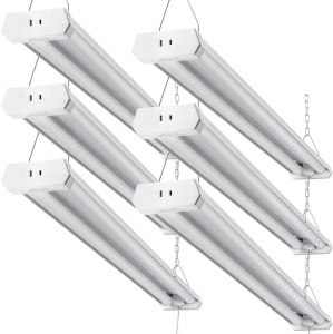 Linkable LED Shop Lights 4FT, 5000K Daylight White, with Pull Chain (ON/Off), 6 Pack - Appears New 