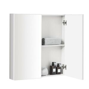 2-Tier Wall-Mounted Storage Cabinet With Double Mirror Doors 