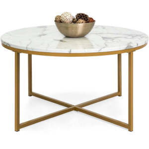 Round Coffee Table w/ Faux Marble Top, Metal Frame