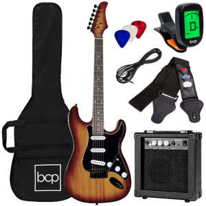 Beginner Electric Guitar Kit w/ Case, 10W Amp, Tremolo Bar