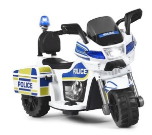 6V Kids Ride On Police Motorcycle Trike 3-Wheel w/ Headlight and Flashing Siren, White, Untested, E-Commerce Return