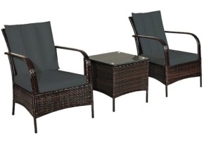 Island 3-Piece Wicker Patio Conversation Set with Gray Cushions, E-Commerce Return