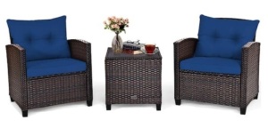 Patio Navy Rattan Furniture Set Cushioned Conversation Set Coffee Table, E-Commerce Return/Damaged Box