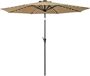 10' Patio Umbrella with Solar LED Lights - Tan