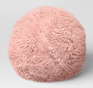 Faux Fur Round Ball Throw Pillow Light Pink - Room Essentials, Like New, Retail - $10