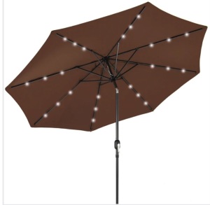 Solar LED Lighted Patio Umbrella w/ Tilt Adjustment, UV-Resistance - 10ft, Like New, Retail - $69.99