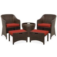 5-Piece Outdoor Wicker Bistro Set w/ Side Storage Table, No Assembly