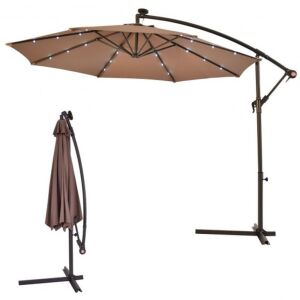 10" Patio Hanging Solar LED Umbrella Sun Shade with Cross Base, Tan