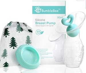 Lot of 2, BumbleBee Manual Breast Pump with Breastfeeding Milk Saver Stopper & Lid in Gift Box Food Grade Silicone, E-Commerce Return/Appears New