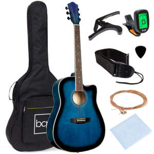 Full Size Beginner Acoustic Guitar Set with Case, Strap, Capo