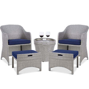 5-Piece Outdoor Wicker Bistro Set w/ Side Storage Table, No Assembly