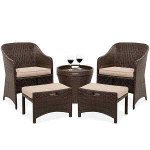 5-Piece Outdoor Wicker Bistro Set w/ Side Storage Table, No Assembly