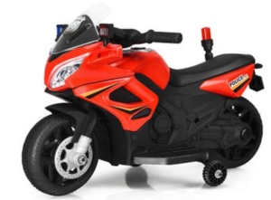 6V Kids Ride On Police Motorcycle 4-Wheel Electric Toy w/ Training Wheels, Red, Missing Battery, Untested, E-Commerce Return