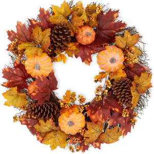 Artificial Fall Wreath, Autumn Thanksgiving Holiday Decoration