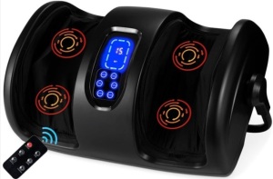 Reflexology Shiatsu Foot Massager w/ High-Intensity Rollers, Remote Control, Satin Black, Powers On, Appears New/Damaged Box