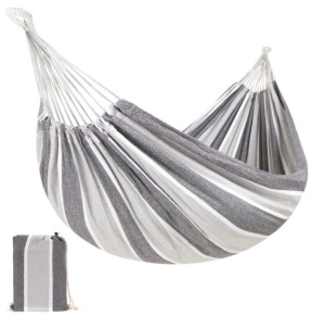 Lot of 2, 2-Person Brazilian-Style Double Hammock w/ Portable Carrying Bag, One Steel, One Blue, Appears New