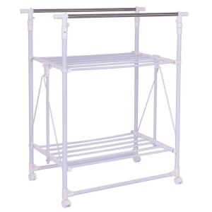 Folding Adjustable Rolling Clothes Rack Hanger with 2 Shelves