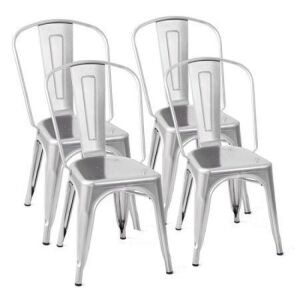 Set of 4 Tolix Style Stackable Bistro Dining Chairs, White 