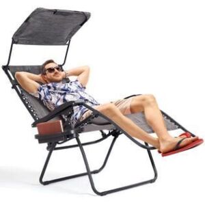 Folding Recliner Zero Gravity Lounge Chair w/ Shade Canopy