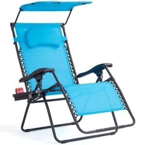 Folding Recliner Zero Gravity Lounge Chair w/ Shade Canopy