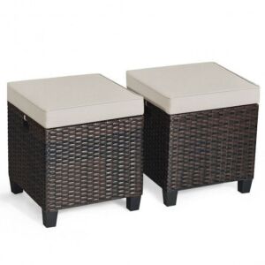 Set of (2) Rattan Patio Ottomans