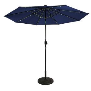 Sun Ray 9' Round Solar Lighted Umbrella, Navy Blue