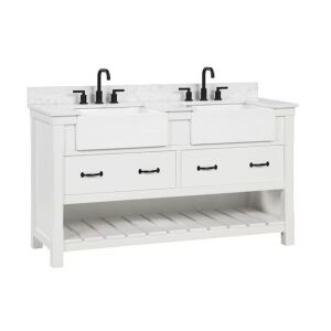 allen + roth  Briar 60-in Carrara White Farmhouse Double Sink Bathroom Vanity with White Engineered Marble Top