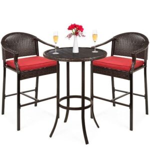 3-Piece Outdoor Wicker Bistro Bar Height Set