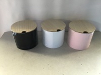 Metal Jars, LOT or 6, 2 Black, 2 Pink, 2 White, New, Retail - $5