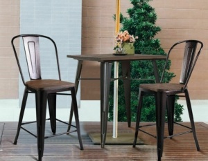 Copper Barstool Set of 2 Metal Wood Counter Chairs with Wood Top and High Backrest, Appears New