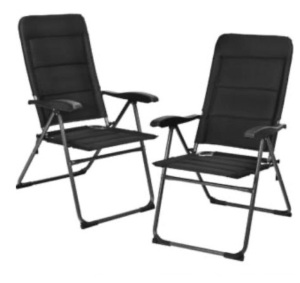 2PCS Patio Folding Chairs Back Adjustable Reclining Padded Garden Furniture, Black, Appears New/Damaged Box