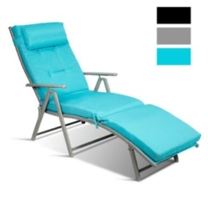Outdoor Folding Chaise Lounge Chair Lightweight Recliner w/Cushion, Turquoise, Appears New