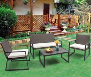 4 Piece Rattan Patio Wicker Cushioned Set, Hardware Missing, E-Commerce Return/Damaged Box