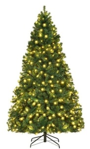 7.5 ft. Pre-Lit Hinged PVC Artificial Christmas Tree with 400-LED Lights and Stand, Appears New/Damaged Box