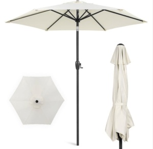 Outdoor Market Patio Umbrella w/ Push Button Tilt, Crank Lift - 7.5ft, Cream, Appears New