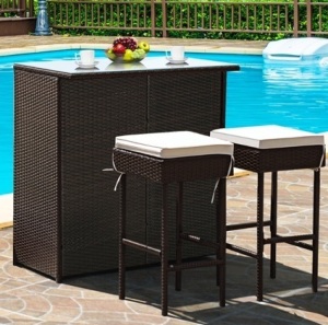 3PCS Patio Rattan Wicker Bar Table Stools Dining Set, Missing Hardware, E-Commerce Return/Damaged Box