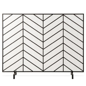 Single Panel Iron Chevron Fireplace Screen w/ Antique Finish - 38x31in