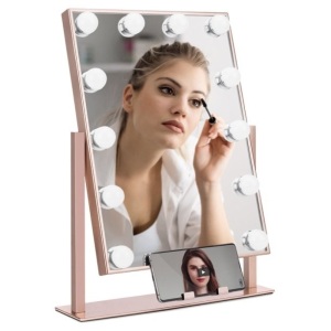Hollywood Makeup Vanity Mirror w/ Smart Touch, Phone Holder, Adjustable Color Temp - Rose Gold
