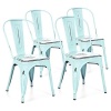 Set of 4 Stacking Metal Distressed Industrial Style Dining Chairs (Blue)