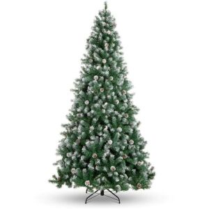 9' Pre-Decorated Christmas Tree w/ Pine Cones, Flocked Branch Tips