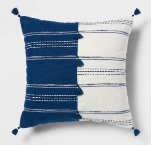 Woven Pieced Striped Square Throw Pillow Indigo/lvory- Threshold, Like New, Retail - $20