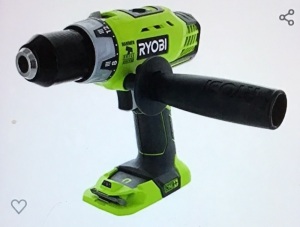 Ryobi P214 One+ 18 Volt Lithium lon 1/2 Inch 600 PoundTorque Hammer Drill/Driver (Tool Only) with Handle (Non-Retail Packaging), Used, Retail - $57.99