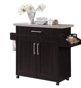 Hodedah Wheeled Kitchen Island with Spice Rack and Towel Holder,Chocolate/Gray, Like New, Retail - $113.99