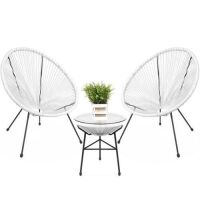 3-Piece All-Weather Patio Acapulco Bistro Set w/ Rope, Glass Top Table&nbsp; - 1 Chair is Missing a Leg&nbsp;