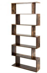 6-Tier S-Shaped Bookcase Z-Shelf Style Storage Bookshelf-Coffee, Appears New