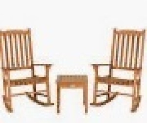 3 PCS Eucalyptus Rocking Chair Set W/ Coffee Table 2 Wood Conversation Chairs, E-Commerce Return/Appears New