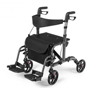 2-in-1 Adjustable Folding Handle Rollator Walker with Storage Space, Black, Appears New