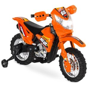 6V Kids Electric Battery Powered Ride On Motorcycle w/ Training Wheels, Lights, Music - Orange